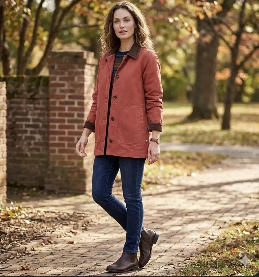 Vintage Woolrich Red Barn Jacket Women’s Medium Chore 90’s Leather Collar Coat